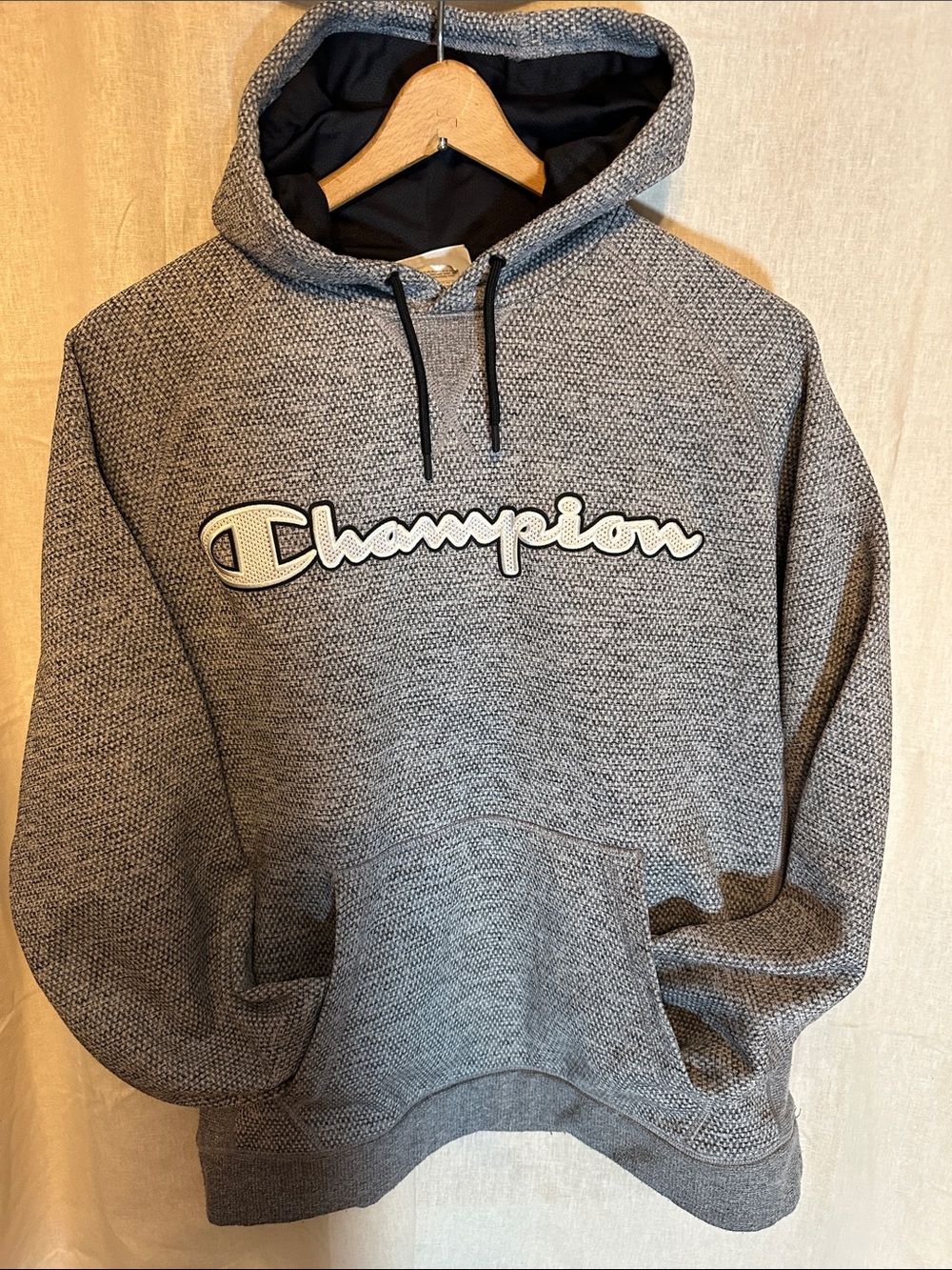 Champion Heather Gray Textured Pullover Hoodie with Script Logo